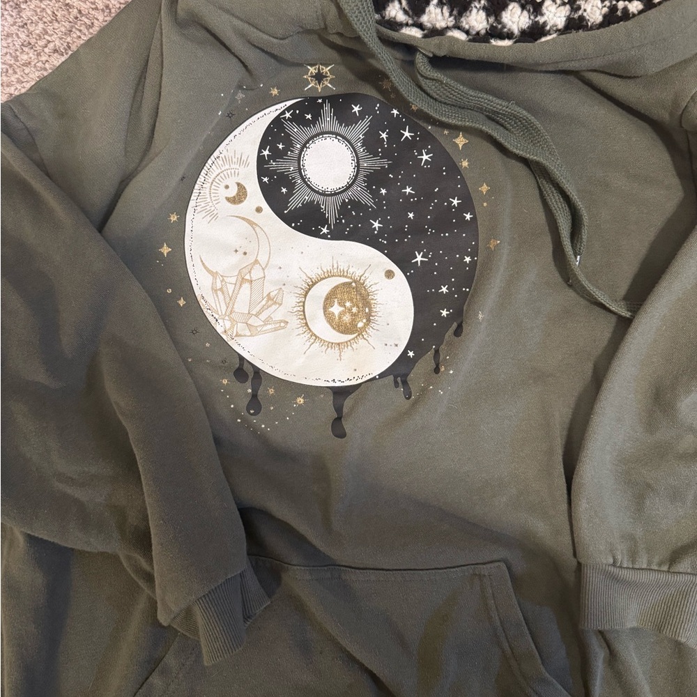 Olive Yin Yang Graphic Hoodie